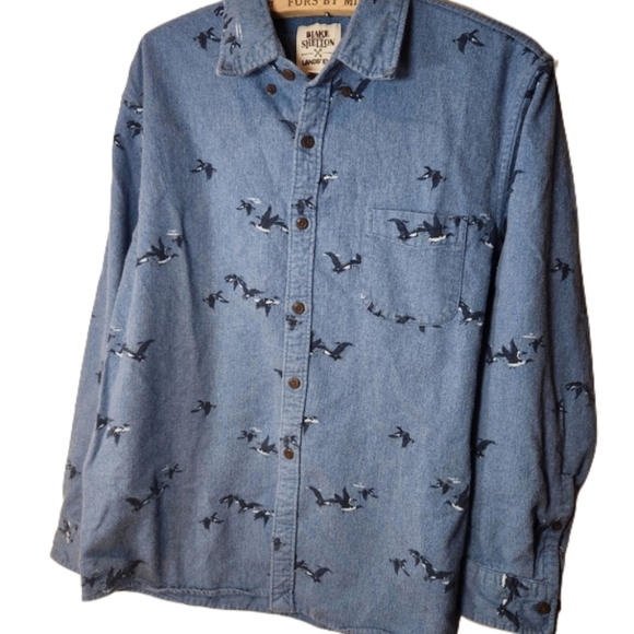 Blake Shelton lands' end, lg. Button-Up Shirt with Bird Print 100% cotton okotex - Picture 1 of 12